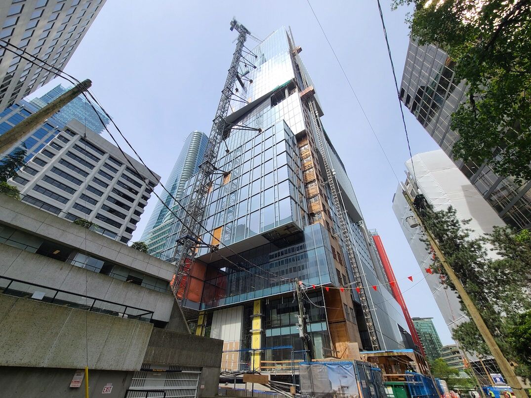 Office tower and green roof in the financial district